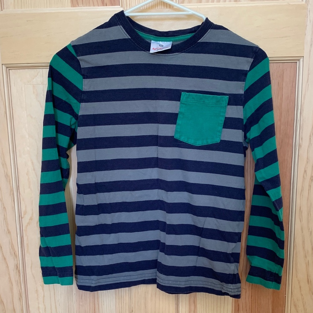 Hanna Andersson Navy, Gray & Green Striped Neck Tee sz 150